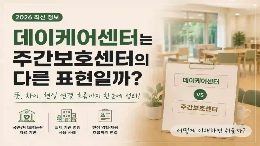 데이케어센터와 주간보호센터의 의미와 차이를 설명하는 대표 이미지
