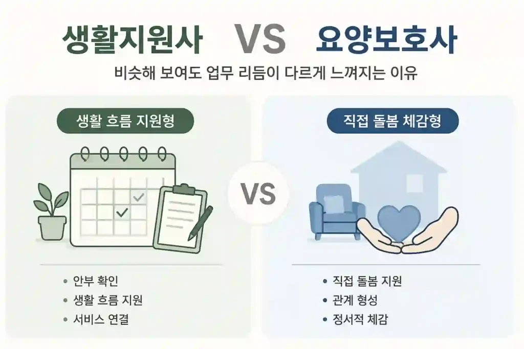생활지원사 vs 요양보호사 현실 업무 리듬과 업무 분위기 비교 이미지