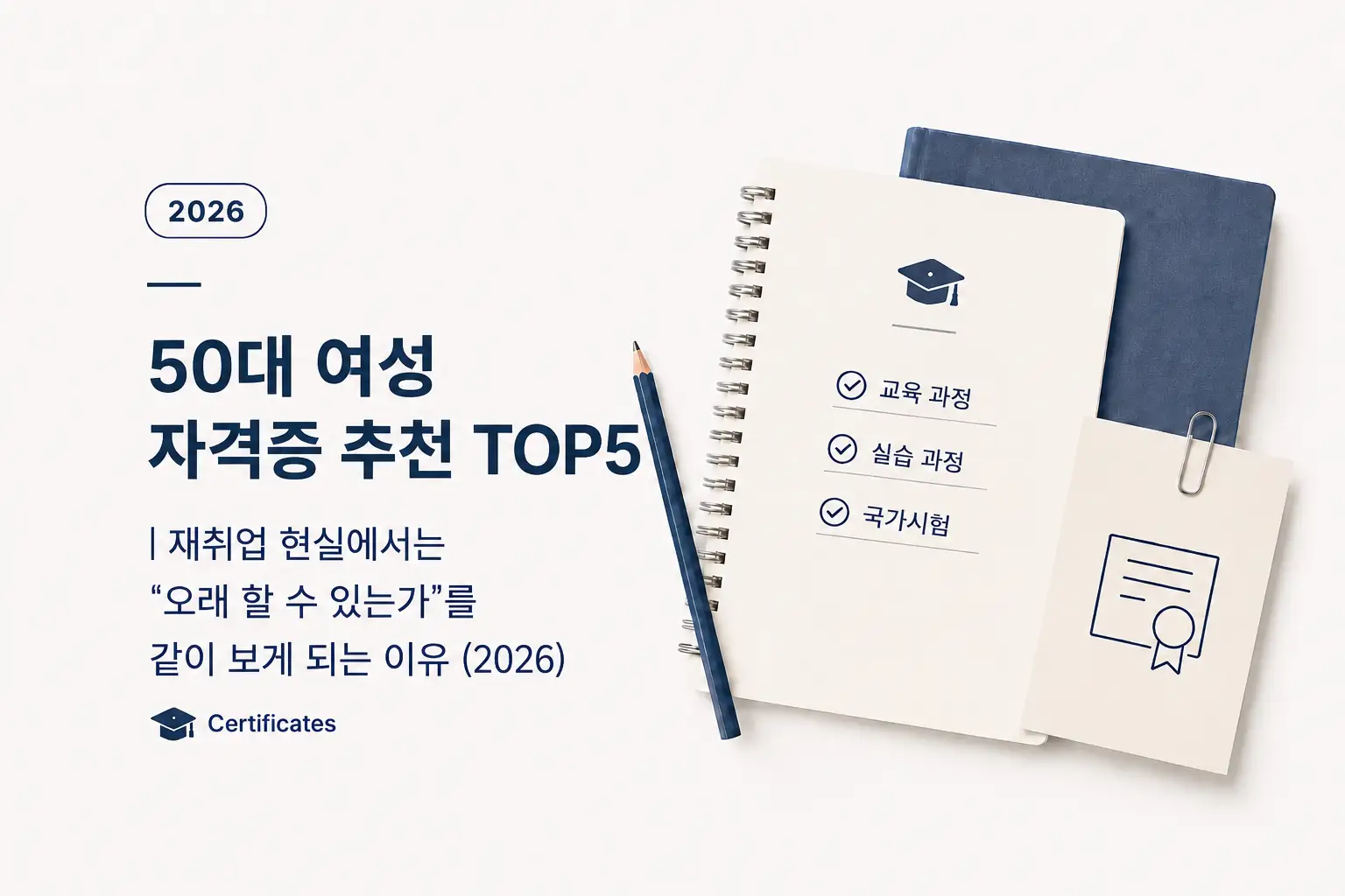 50대 여성 자격증 추천TOP5를 소개하는 자격증 가이드 대표 이미지 (2026)