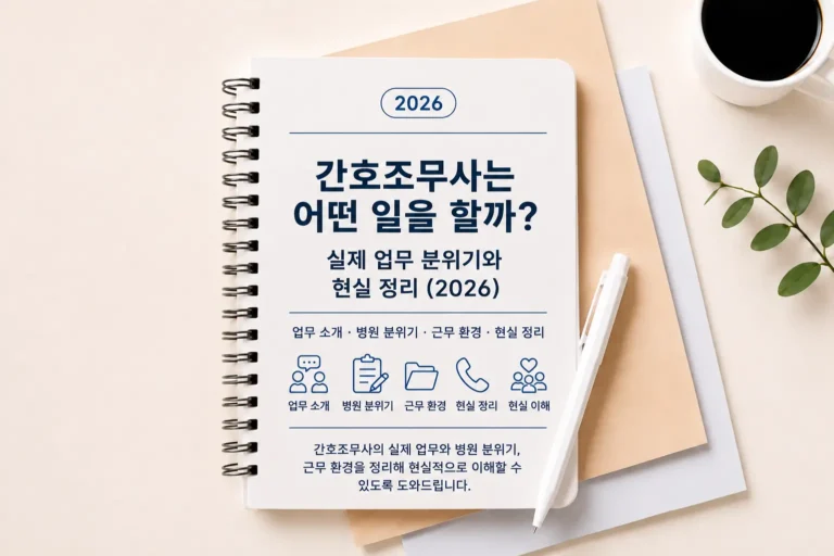 간호조무사는 어떤 일을 할까? 실제 업무 분위기와 현실 정리 (2026) 9 간호조무사는 어떤 일을 할까? 실제 업무 분위기와 현실 정리(2026)를 주제로 한 노트 디자인 대표 이미지