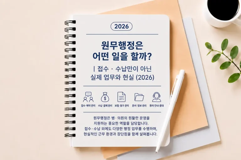 원무행정은 어떤 일을 할까?|접수·수납만이 아닌 실제 업무와 현실 (2026) 9 원무행정의 업무 내용과 병원 사무직 현실을 정리한 대표 이미지