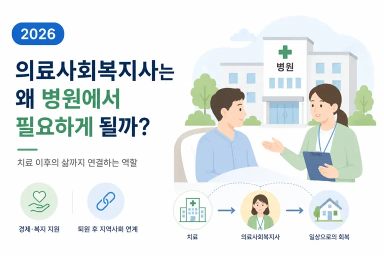 병원에서 환자와 가족을 지원하는 의료사회복지사 업무 이미지