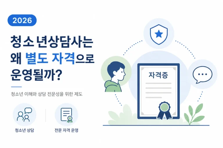 청소년상담사가 청소년 상담과 지원 업무를 진행하는 모습을 표현한 이미지