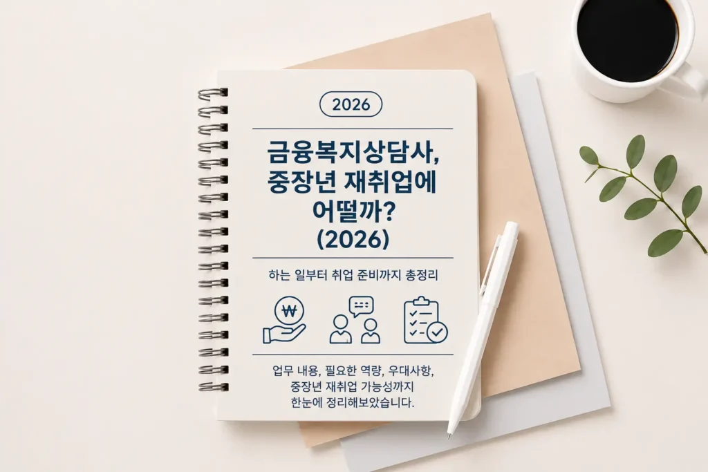 금융복지상담사의 업무와 중장년 재취업 정보를 소개하는 일러스트 이미지