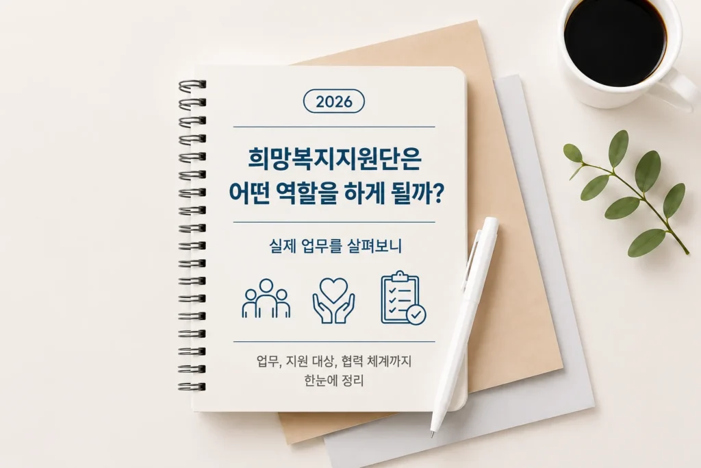 희망복지지원단의 역할과 상담, 사례관리, 서비스 연계 업무를 소개한 안내 이미지