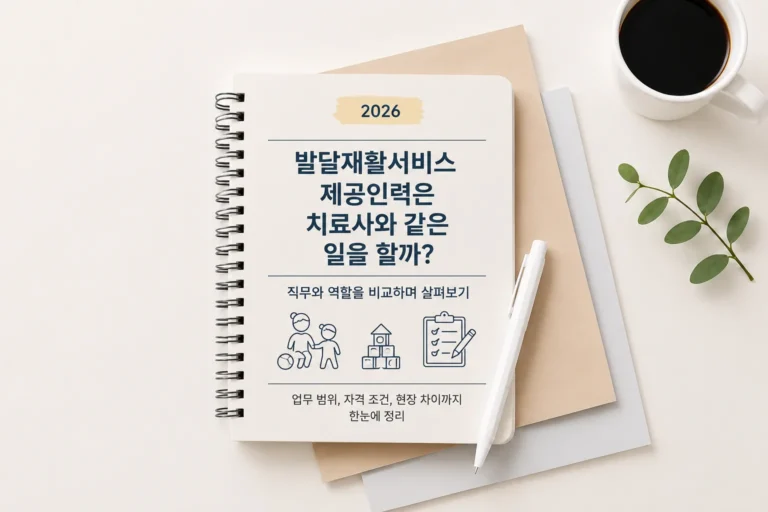 발달재활서비스 제공인력은 치료사와 같은 일을 할까? (2026) 6 발달재활서비스 제공인력은 치료사와 같은 일을 하는지와 주요 업무를 정리한 이미지