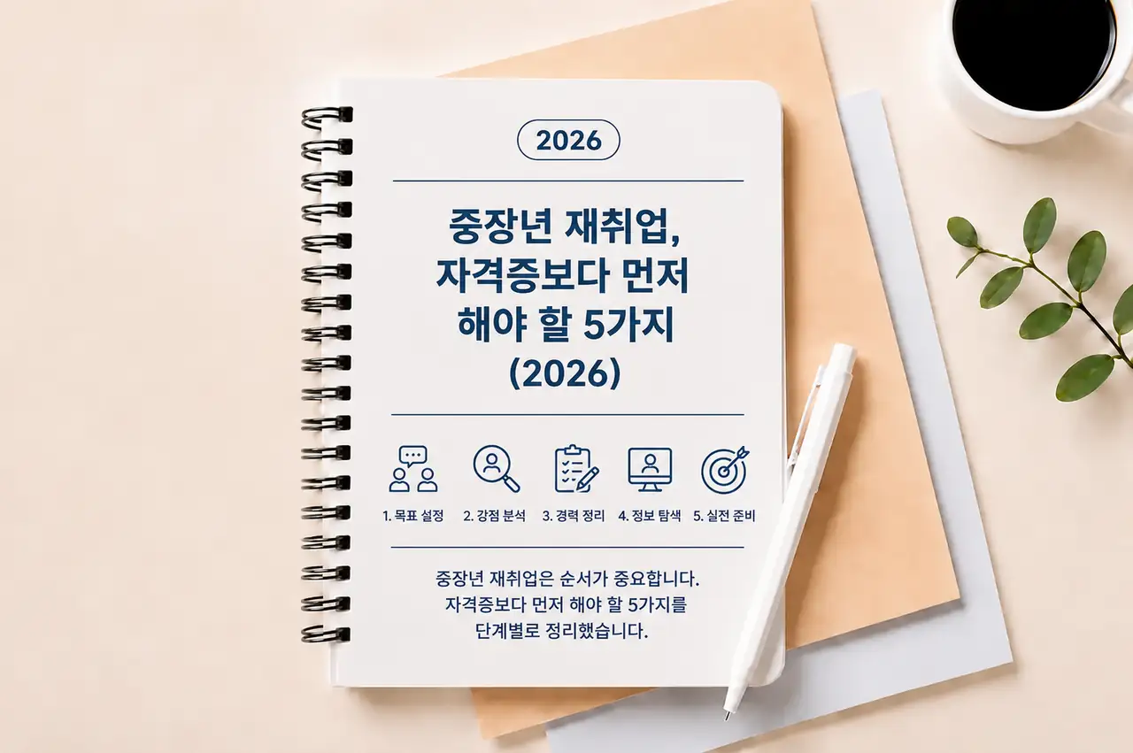중장년 재취업, 자격증보다 먼저 해야 할 5가지 (2026) 1 중장년 재취업 준비 순서와 자격증보다 먼저 해야 할 5가지 체크리스트 이미지