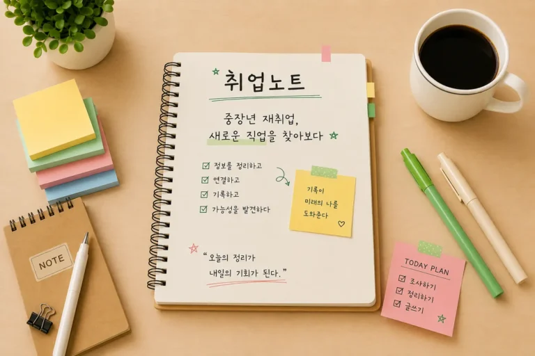 중장년 재취업을 준비하며 복지 분야 외 다양한 직업을 찾아보고 정리한 취업노트 대표이미지