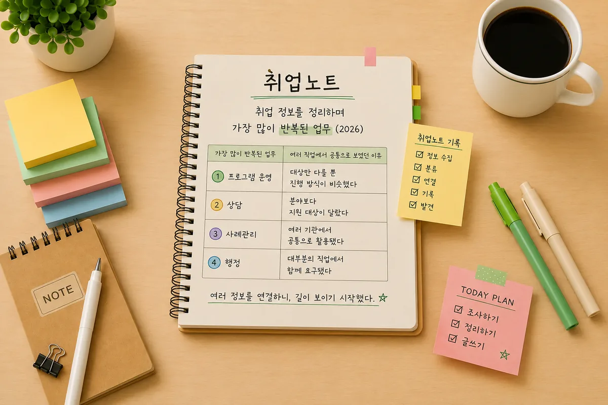 취업 정보를 정리하며 가장 많이 반복된 업무를 취업노트 형식으로 정리한 메인이미지